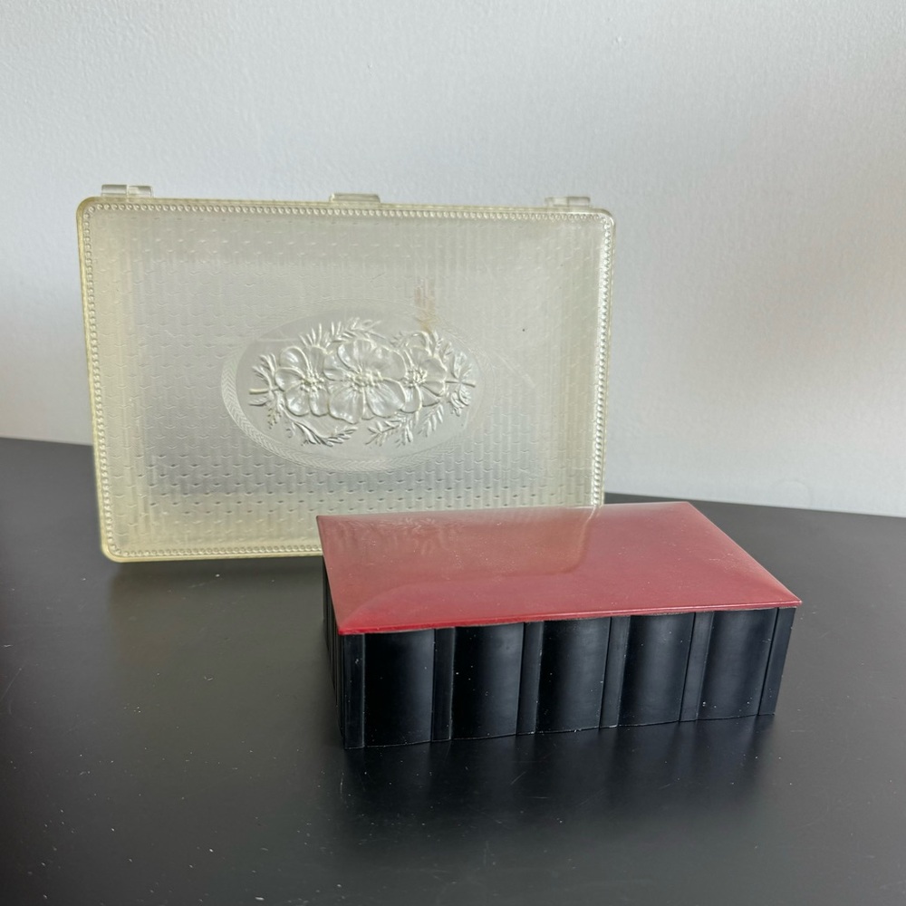 VINTAGE PLASTIC DRESSER BOXES (2) STORAGE CHEST JEWELRY BOX SCARF STORAGE